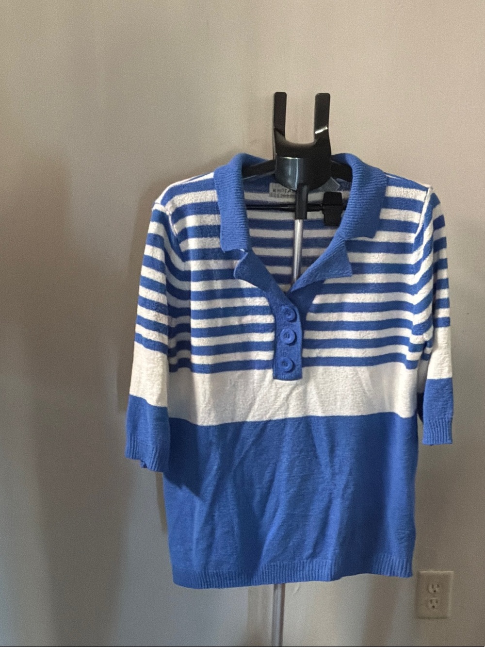 Blue & White Striped woman  Polo Sweater Top